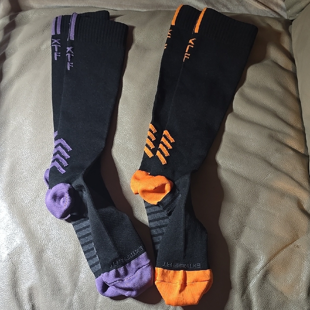Black and Orange Athletic Socks (Set of 2) with Compression and Ventilation L/XL